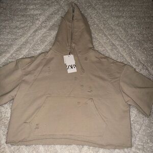 Zara Cream Distressed Hoodie